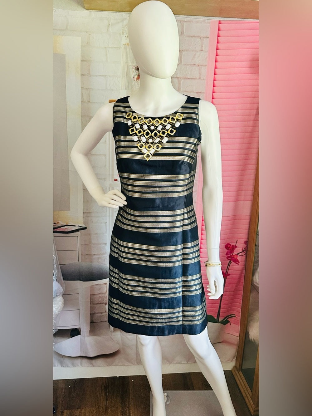 Lilly Pulitzer Virginia Jeweled Metallic Stripe Dress