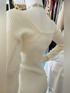 Forever 21 Ivory Shimmer Ribbed Knit Off Shoulder Midi Dress