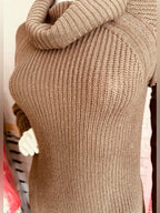 Say What? Brown Cowl Neck Ribbed Sweater Dress