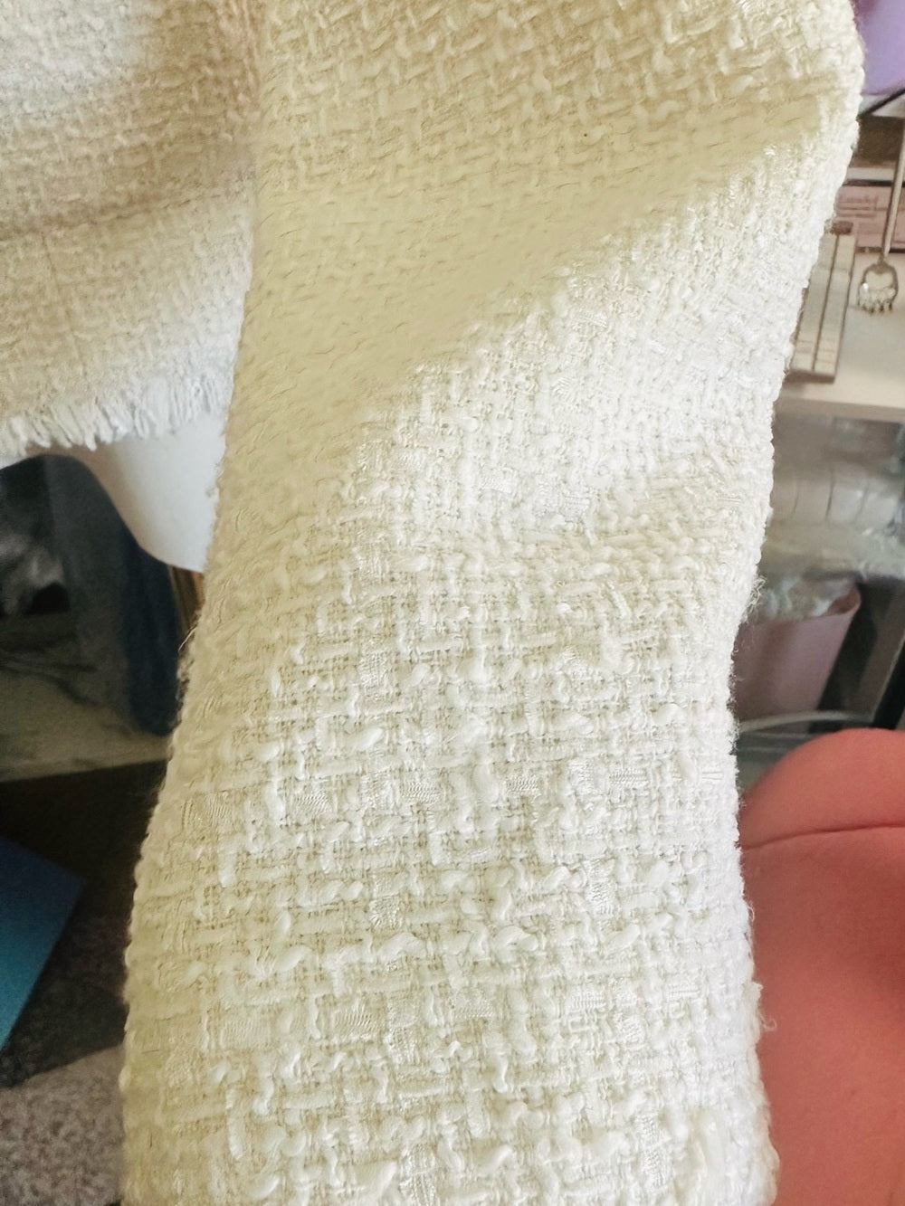 Rachel Zoe Ivory Tweed Fringe Gold Button Blazer