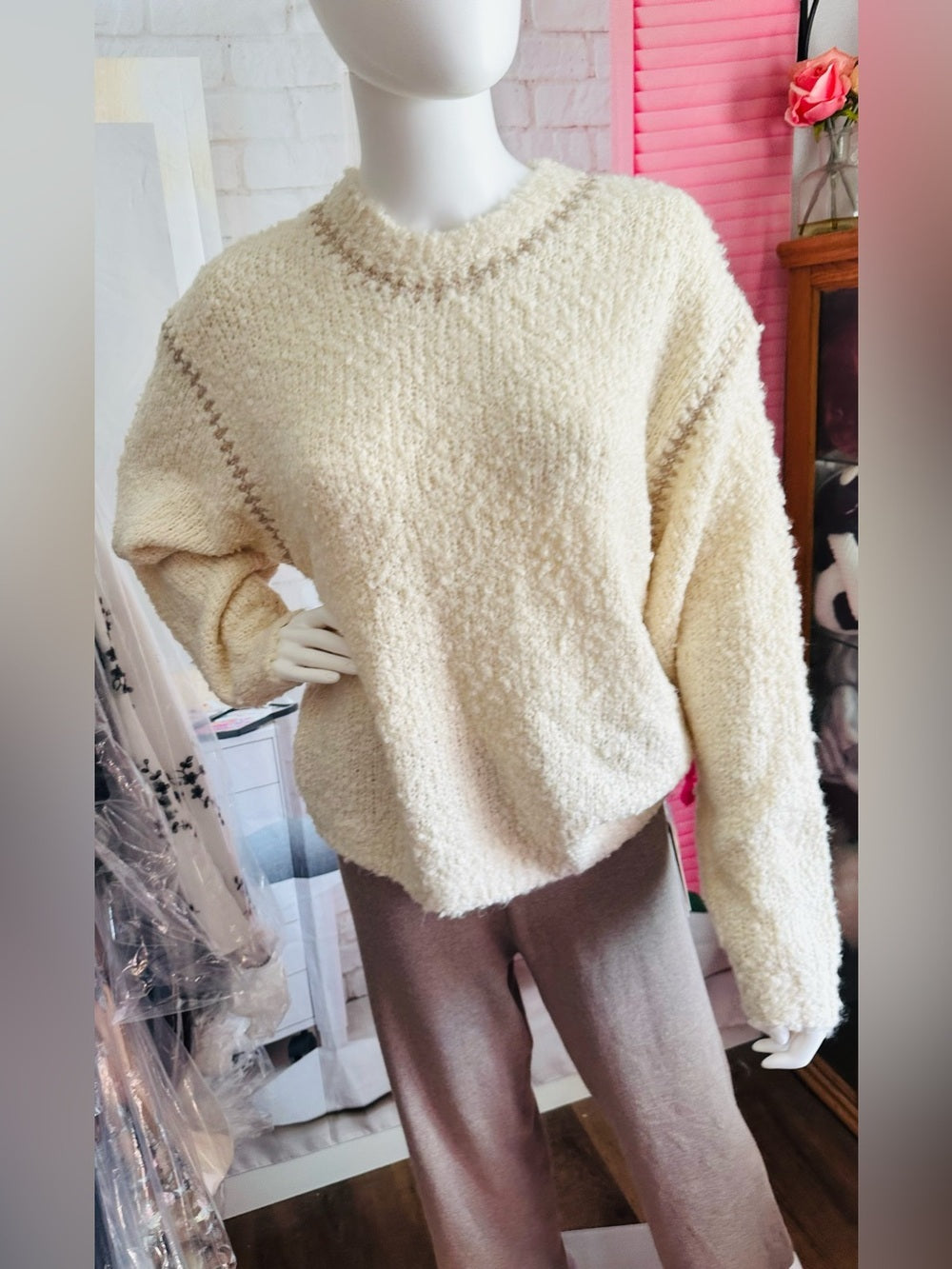 Z Supply Romnie Sweater Cream Textured Whipstitch Cozy Knit