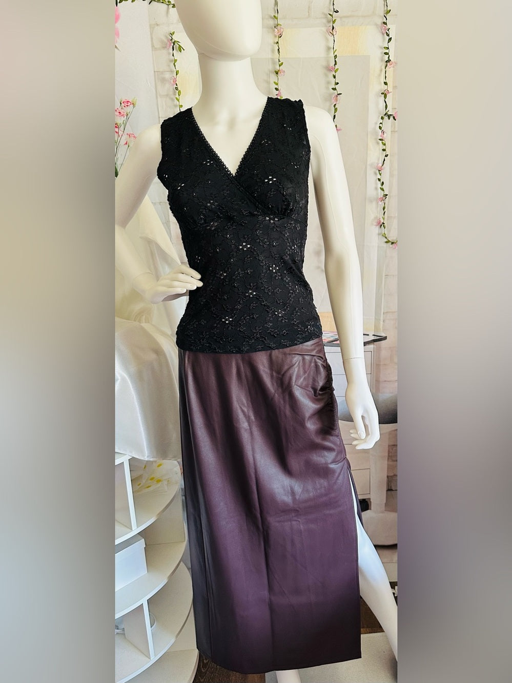 Topshop Side Ruched Faux Leather Midi Skirt