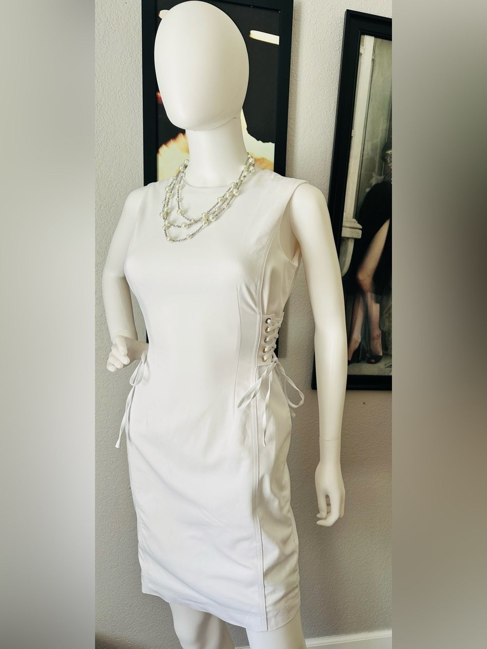 Calvin Klein White Lace-Up Side Sheath Dress