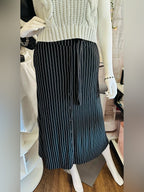 Reserved Black White Pinstripe Belted Button Front Midi Skirt EU 34