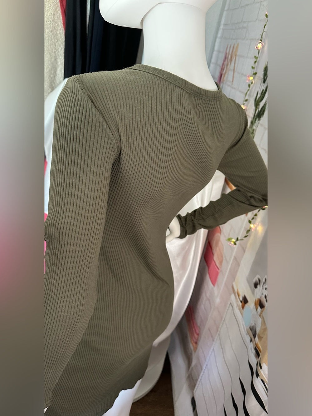 wild fable Olive Ribbed Long Sleeve Bodycon Dress with Daisy Patch