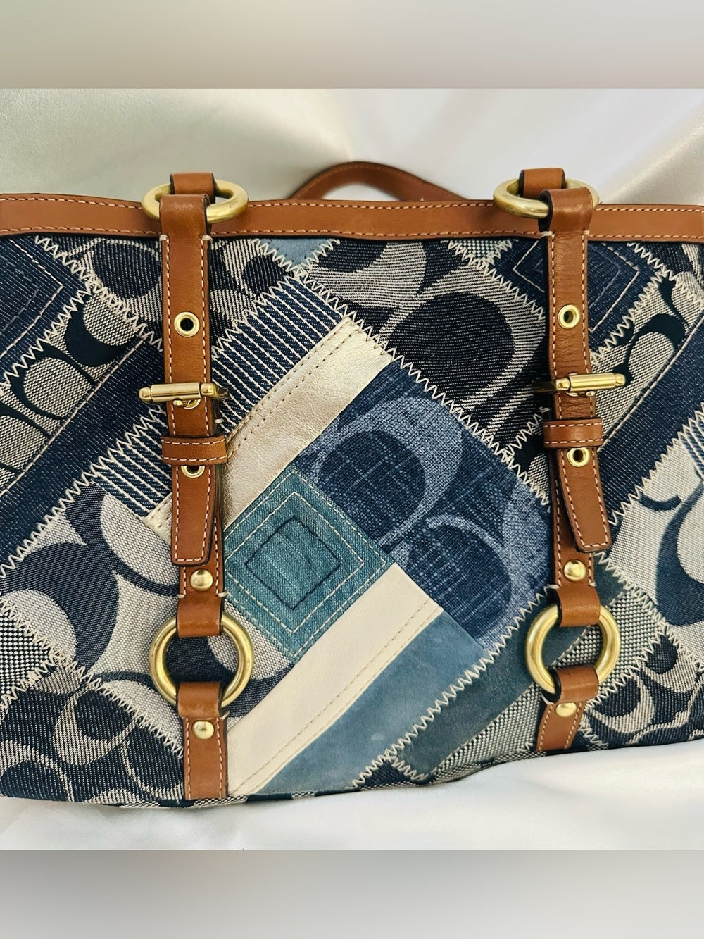 Rare Vintage Coach Signature Denim Patchwork Gallery Tote