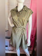 Mango Retro Green & Brown Geometric Mini Dress