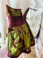 Jessica McClintock Olive & Burgundy Strapless Fit-and-Flare Party Dress
