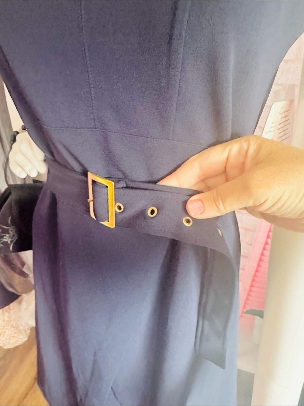 Nanette Lepore Navy Belted Fit & Flare Midi Dress