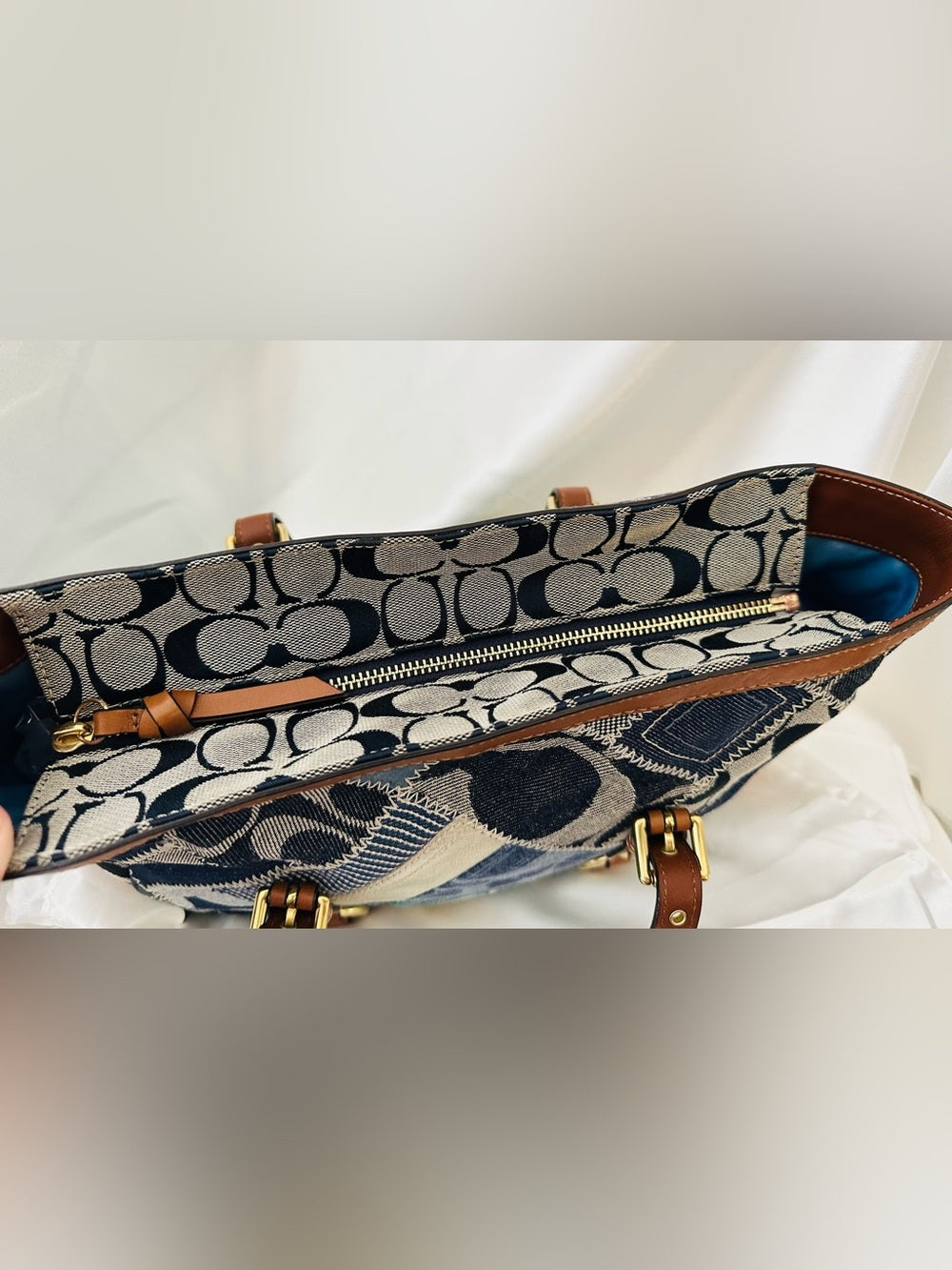 Rare Vintage Coach Signature Denim Patchwork Gallery Tote