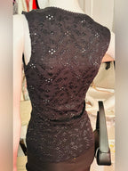 Agenda Black Floral Lace V Neck Fitted Tank Top