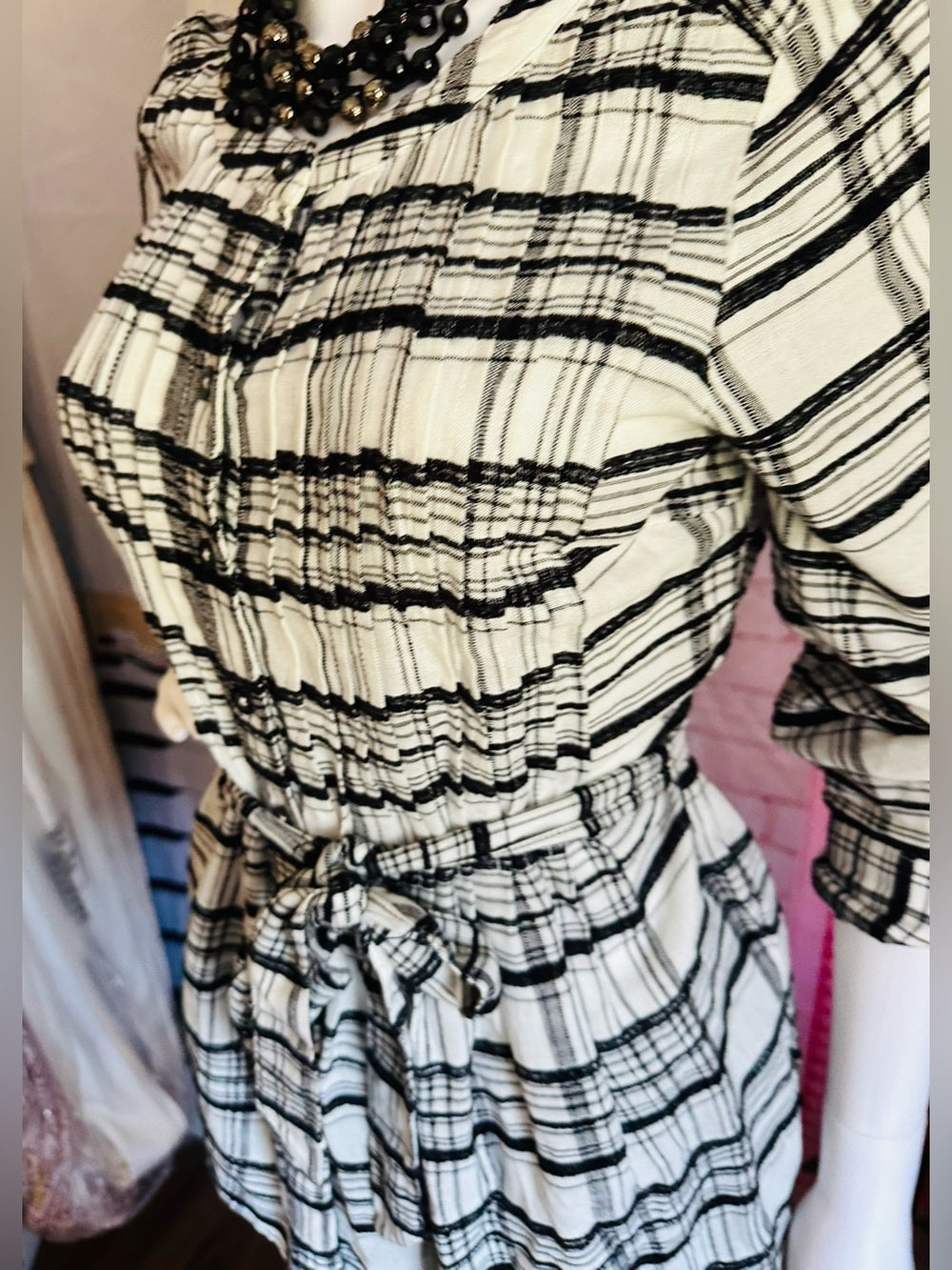 Anthropologie Black & White Plaid Belted Tunic