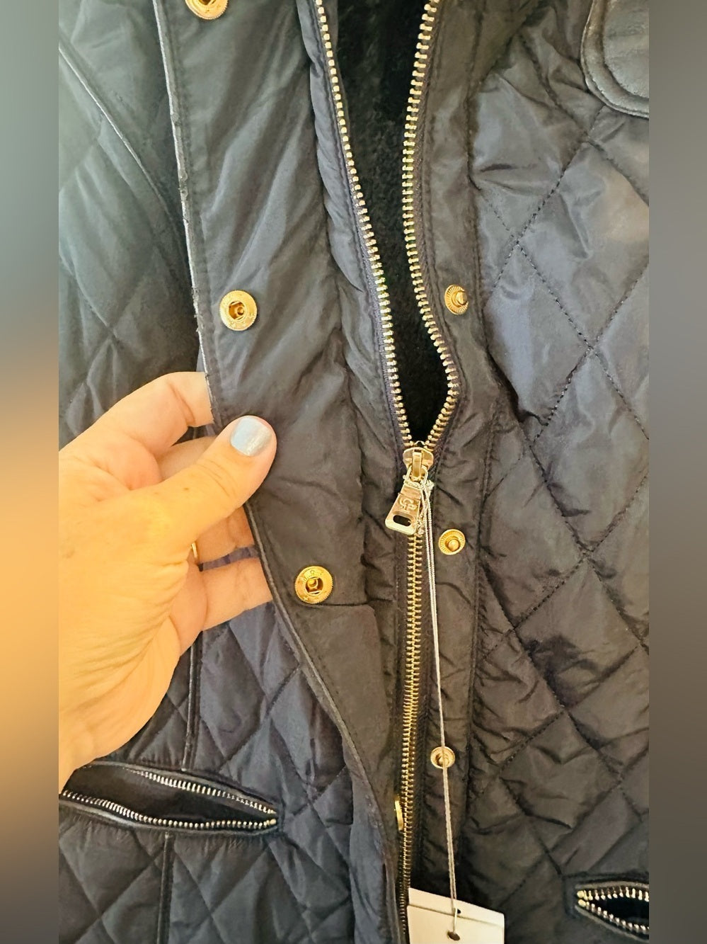Palomares Navy Quilted Faux Fur Lined Puffer Vest NWT