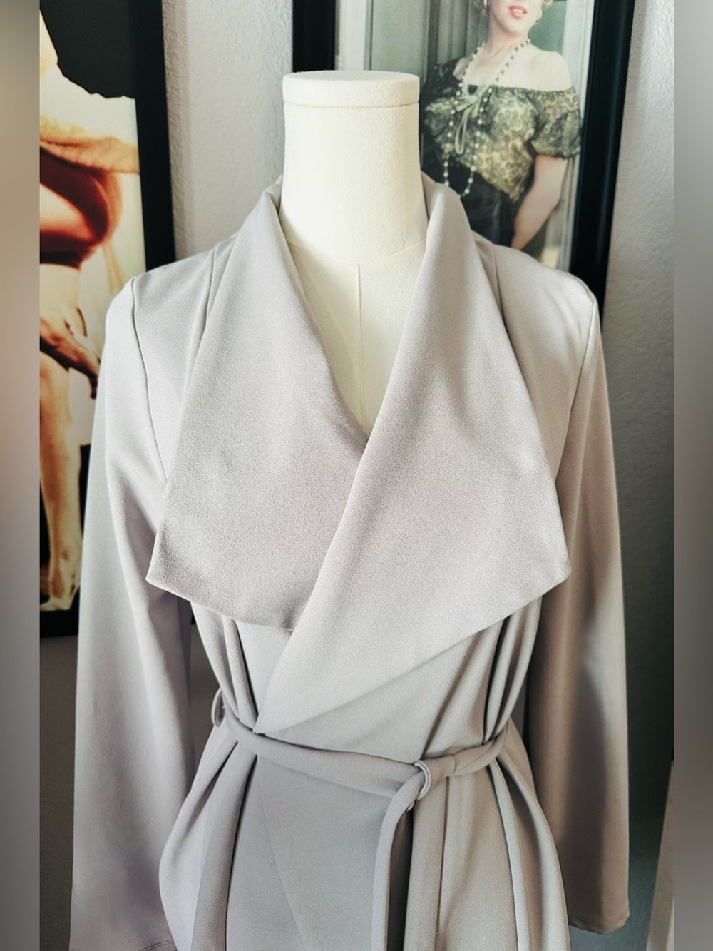 New Look Gray Waterfall Belted Wrap Trench Coat US 4 NWOT