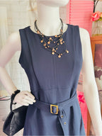 Nanette Lepore Navy Belted Fit & Flare Midi Dress
