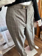 Barry Bricken Women's Brown Multi Plaid 100% Wool Straight Leg Pants