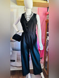 Monteau Black Pinstripe Sleeveless Wide Leg Jumpsuit
