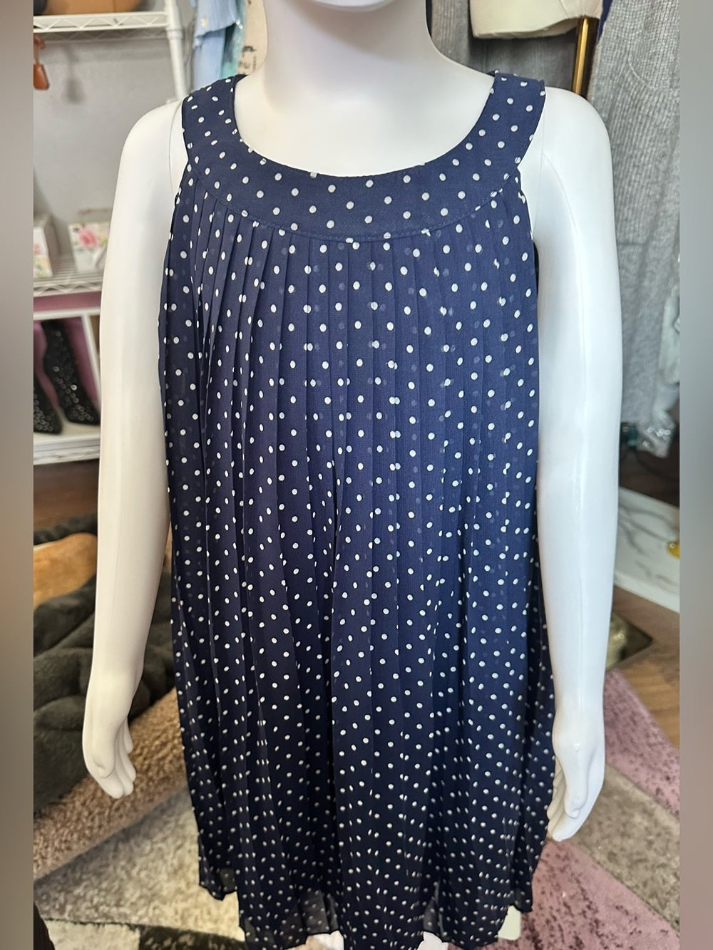 Blueberi Boulevard Girls Navy Polka Dot Dress & Matching Sun Hat Set