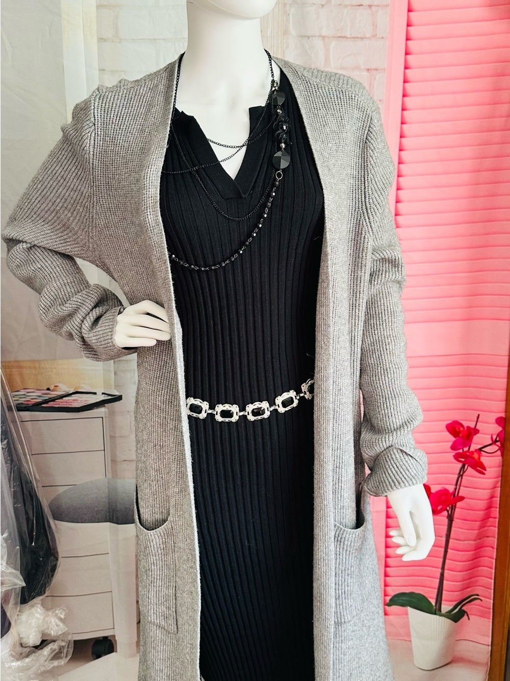 Cyrus Rib Knit Open Front Cardigan Gray
