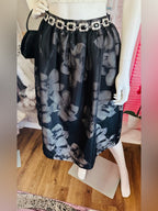 Forever 21 Black Mesh Floral Midi Skirt