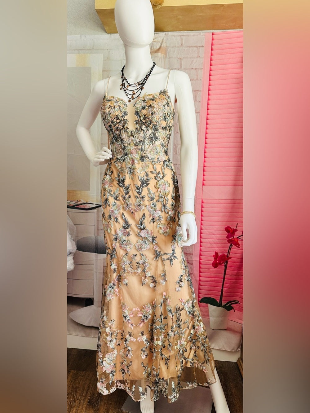 Mac Duggal Embroidered Floral Trumpet Gown