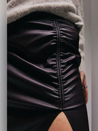 Topshop Side Ruched Faux Leather Midi Skirt