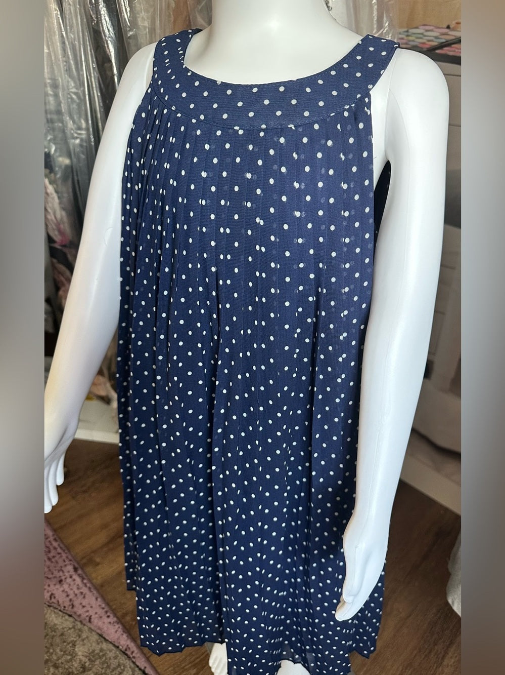 Blueberi Boulevard Girls Navy Polka Dot Dress & Matching Sun Hat Set