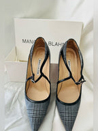 Authentic Manolo Blahnik “Mistery” Plaid T-Strap Pointed Toe Pumps
