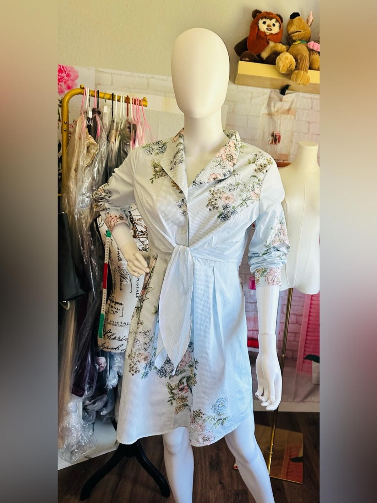Kaari Blue Women’s Pinstriped Floral Shirt Dress