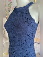 Nalati Navy Blue Guipure Floral Lace Halter Mini Dress