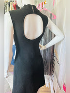 Theory Plaited Sleeveless Ribbed Knit Mock-Neck Dress—Black