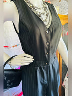 Monteau Black Pinstripe Sleeveless Wide Leg Jumpsuit