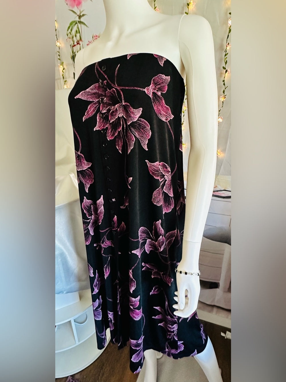 Briggs New York Black Pink Floral Button Front Maxi Skirt