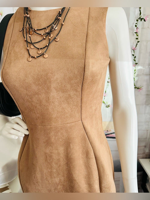 Calvin Klein Faux Suede Sheath Dress Camel Tan Sleeveless