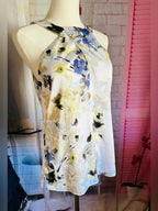 White House Black Market White Floral Halter Camisole with Blue & Yellow Print