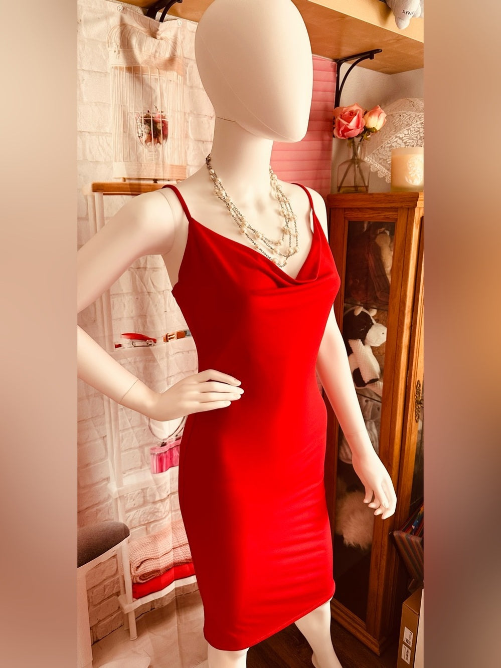 Forever 21 Red Cowl Neck Bodycon Midi Slip Dress