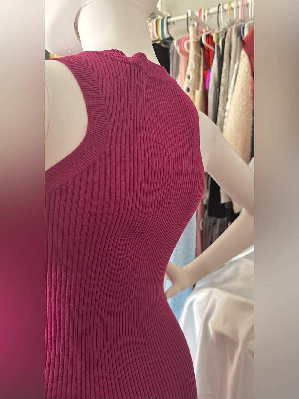 Forever 21 Berry Pink Ribbed Knit Bodycon Midi Dress NWT