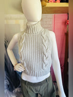 Kendall & Kylie Chunky Cable Knit Sleeveless Turtleneck Sweater Top