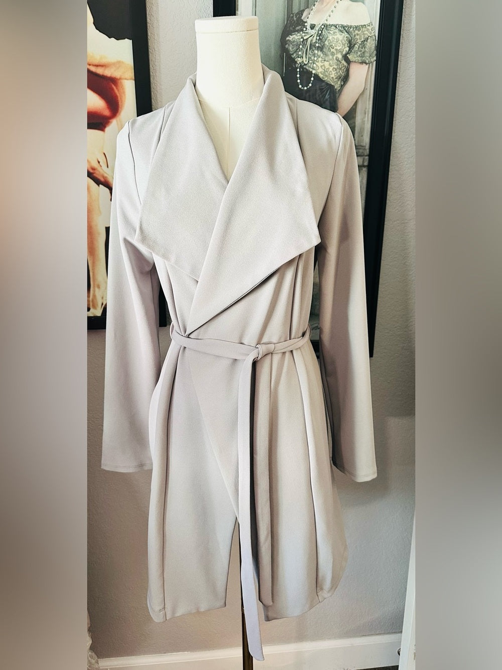 New Look Gray Waterfall Belted Wrap Trench Coat US 4 NWOT