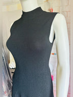 Theory Plaited Sleeveless Ribbed Knit Mock-Neck Dress—Black