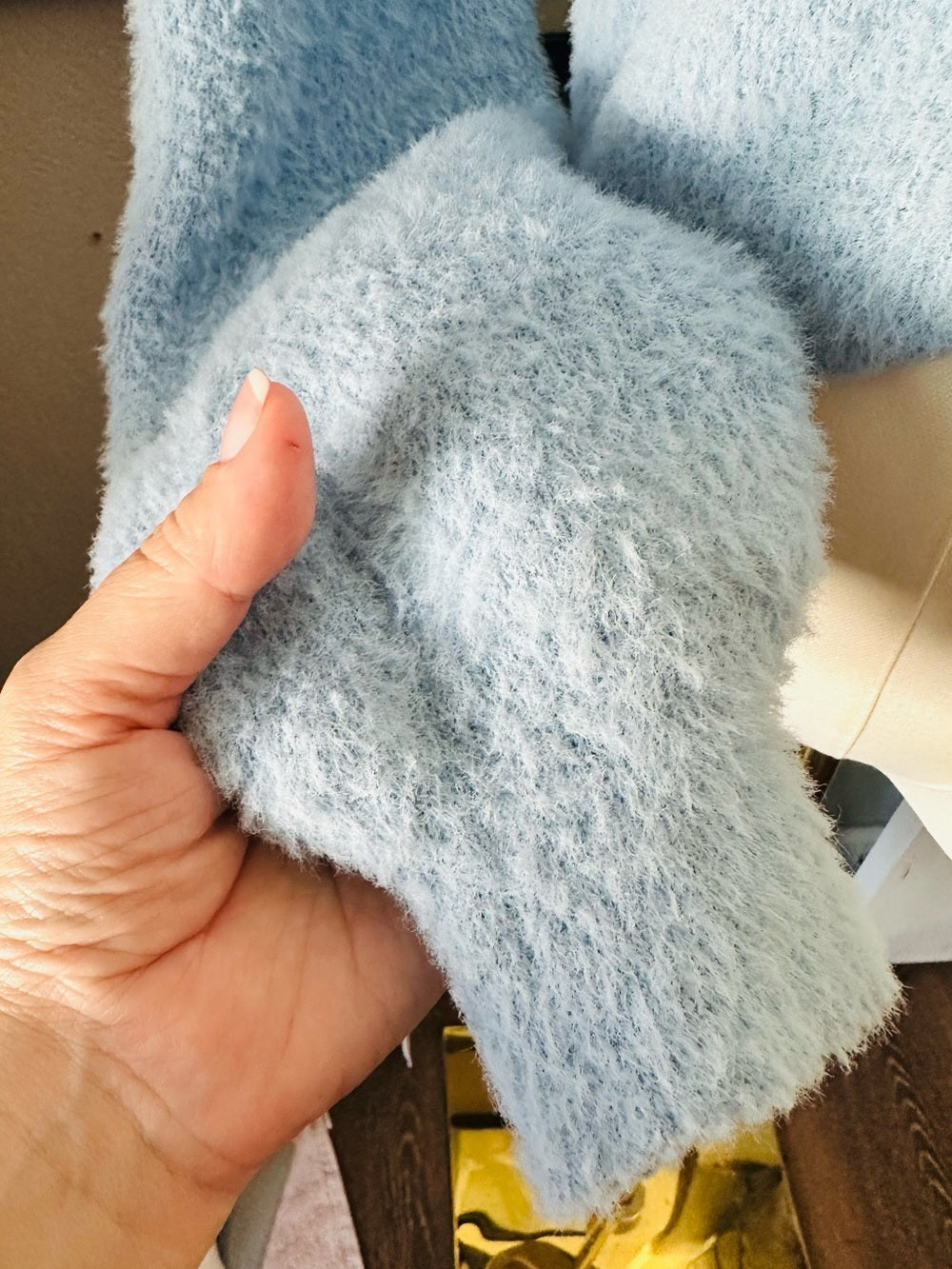 No Boundaries Blue Fuzzy Button Front Cropped Cardigan