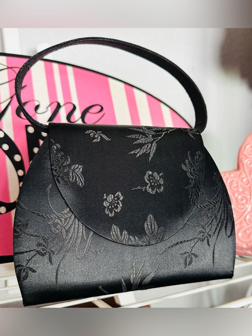 Vintage Y2K Satin Jacquard Floral Print Evening Bag