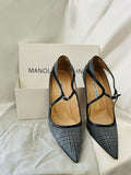 Authentic Manolo Blahnik “Mistery” Plaid T-Strap Pointed Toe Pumps