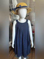 Blueberi Boulevard Girls Navy Polka Dot Dress & Matching Sun Hat Set