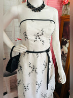Jessica McClintock White Strapless Dress with Black Floral Embroidery