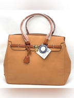 Adrienne Vittadini Natural Pebbled Tote Bag Gold Hardware Workbook Sleeve