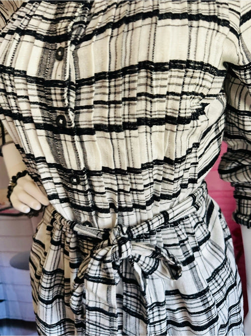Anthropologie Black & White Plaid Belted Tunic