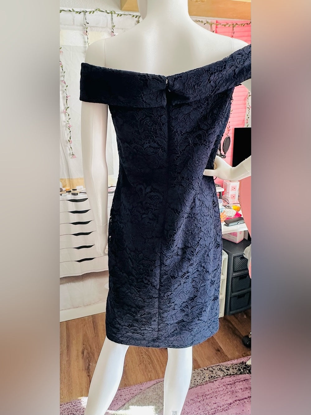 Lauren Ralph Lauren Navy Lace Off Shoulder Sheath Dress