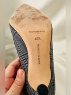 Authentic Manolo Blahnik “Mistery” Plaid T-Strap Pointed Toe Pumps