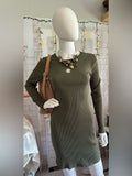 wild fable Olive Ribbed Long Sleeve Bodycon Dress with Daisy Patch